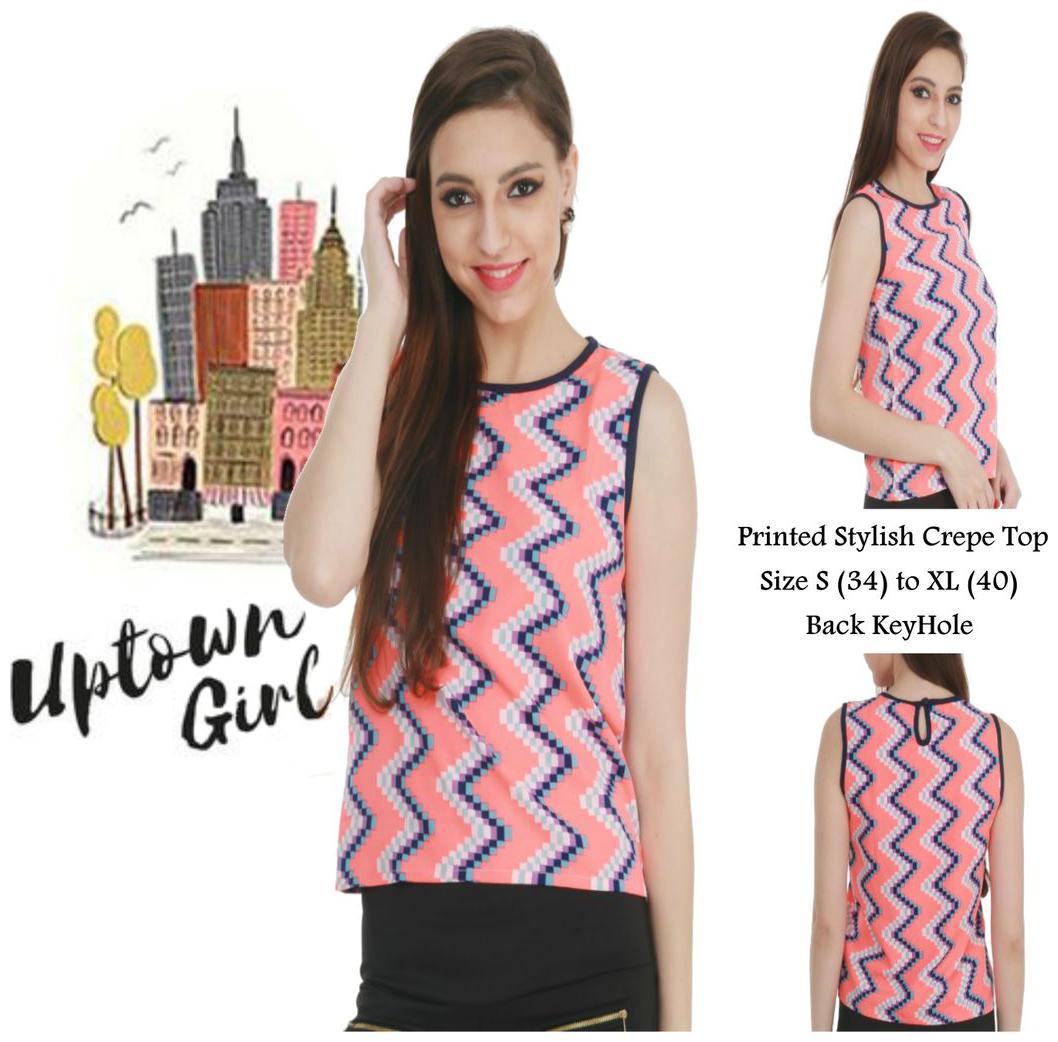 

Chrome Coral Women Printed A-line top - Orange