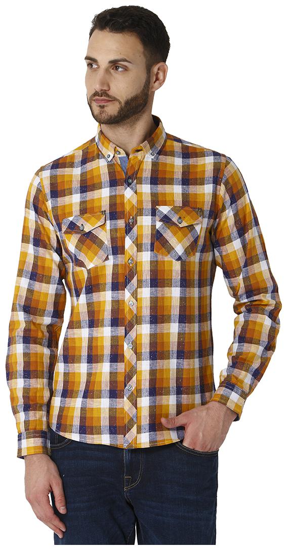 

URBAN SCOTTISH Men Yellow Checked Slim Fit Casual Shirt