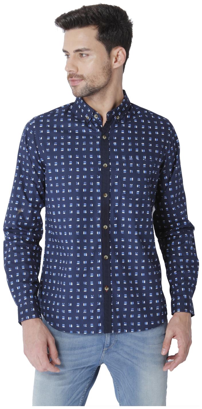 

URBAN SCOTTISH Men Blue Printed Slim Fit Casual Shirt
