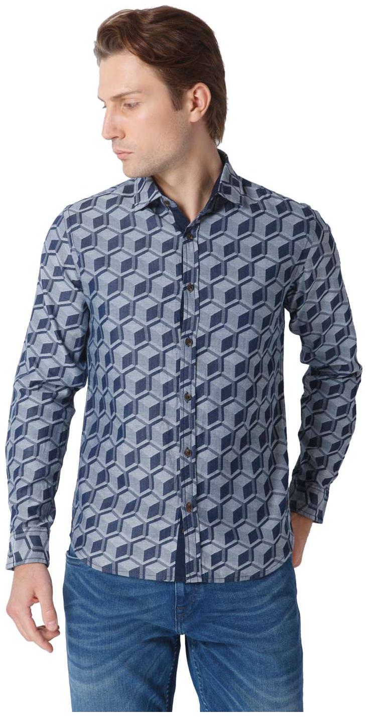 

URBAN SCOTTISH Men Blue Printed Slim Fit Casual Shirt