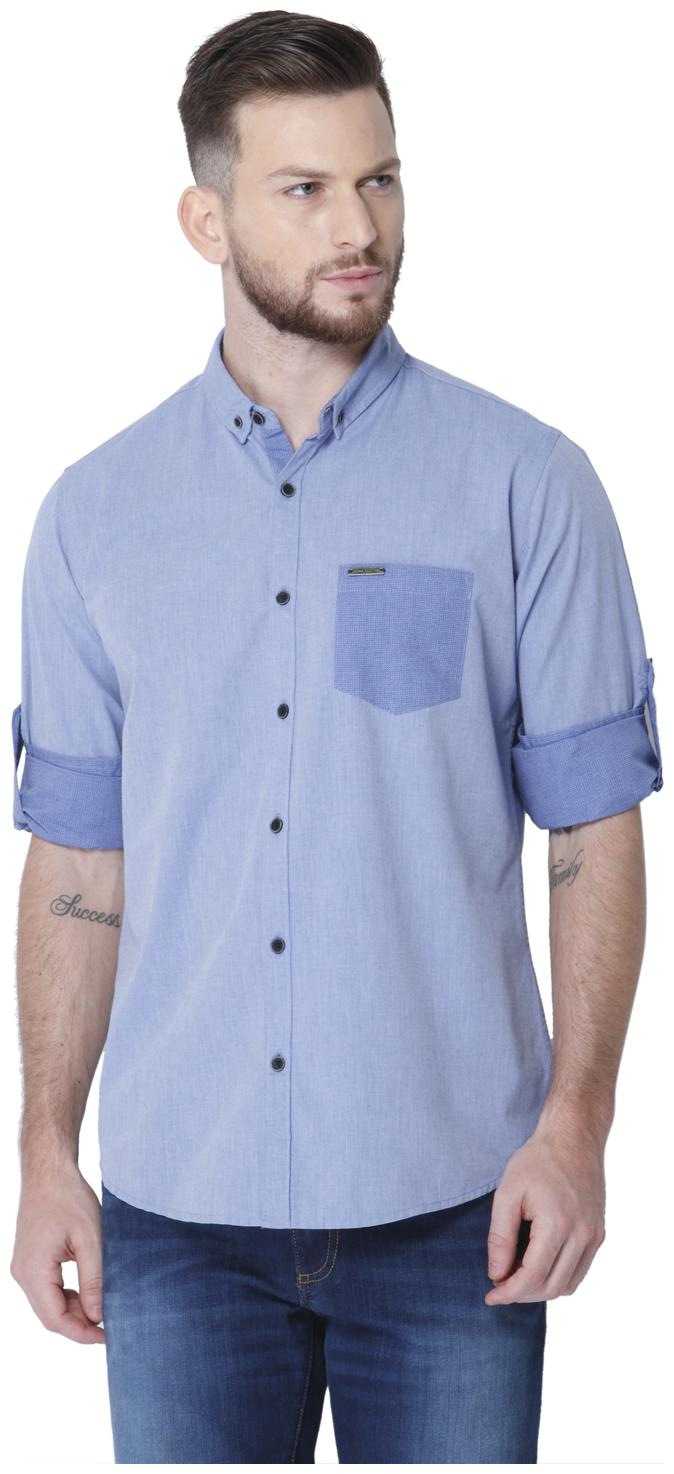 

URBAN SCOTTISH Men Blue Solid Slim Fit Casual Shirt