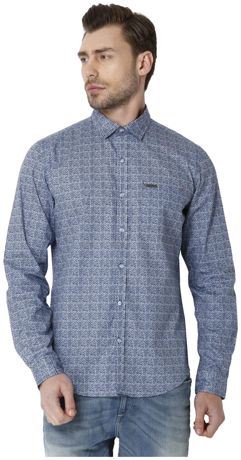 

URBAN SCOTTISH Men Blue Geometric Slim Fit Casual Shirt