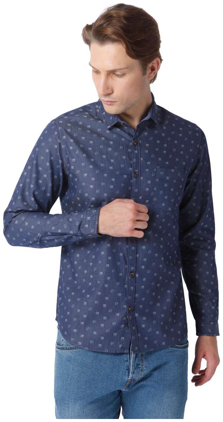 

URBAN SCOTTISH Men Blue Printed Slim Fit Casual Shirt