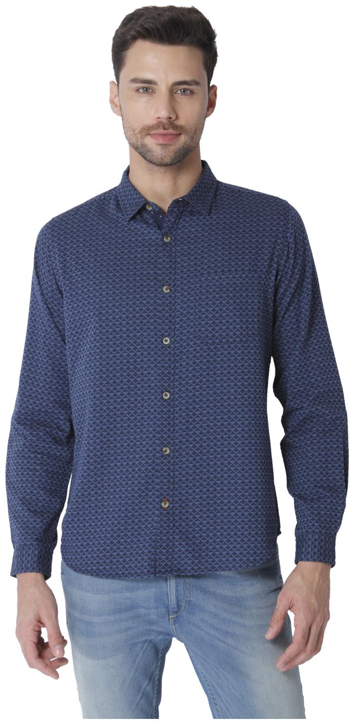 

URBAN SCOTTISH Men Blue Geometric Slim Fit Casual Shirt