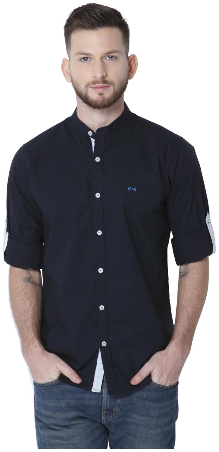 

URBAN SCOTTISH Men Blue Solid Slim Fit Casual Shirt