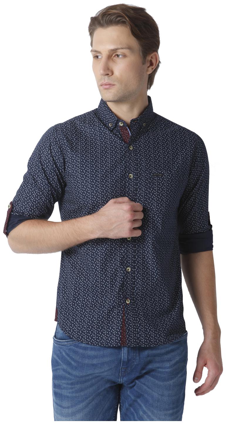 

URBAN SCOTTISH Men Blue Printed Slim Fit Casual Shirt