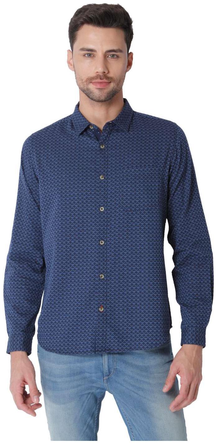 

URBAN SCOTTISH Men Blue Geometric Slim Fit Casual Shirt