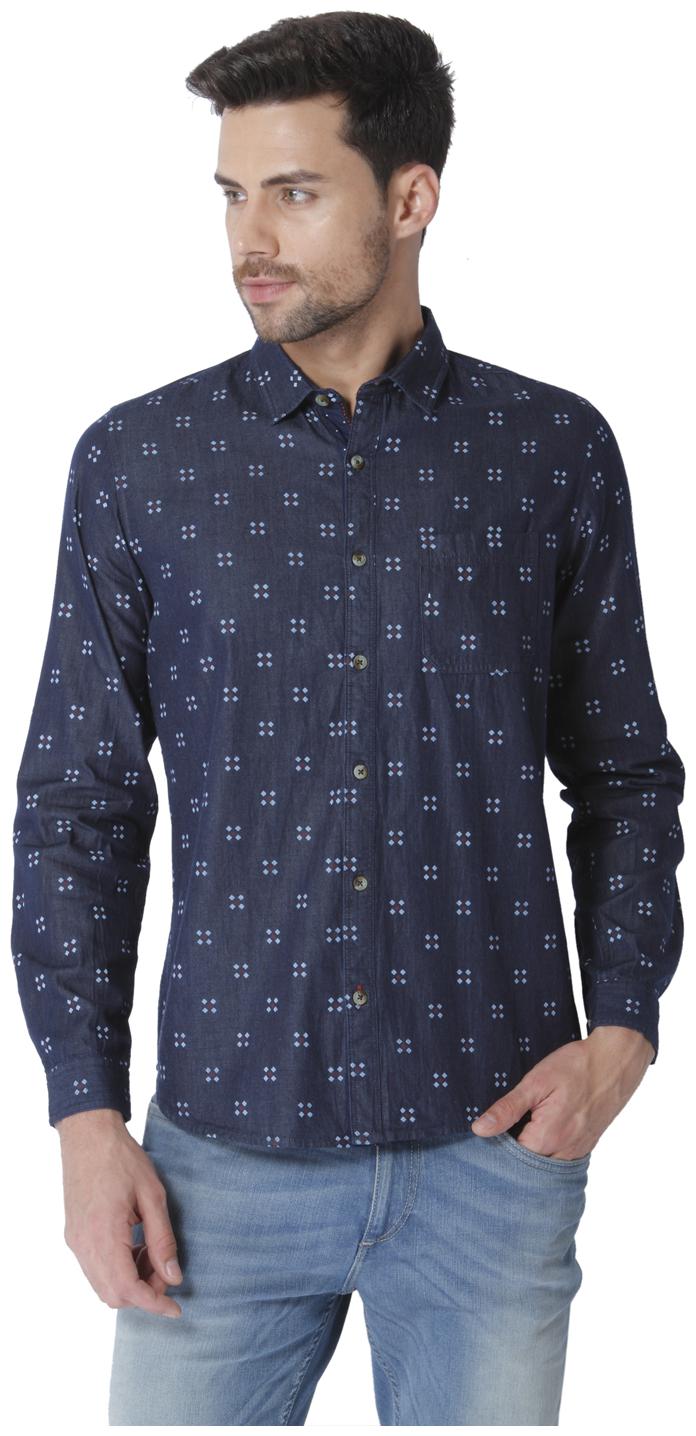 

URBAN SCOTTISH Men Blue Printed Slim Fit Casual Shirt