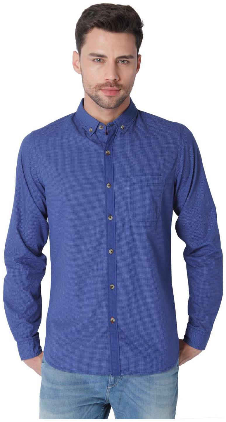 

URBAN SCOTTISH Men Blue Printed Slim Fit Casual Shirt