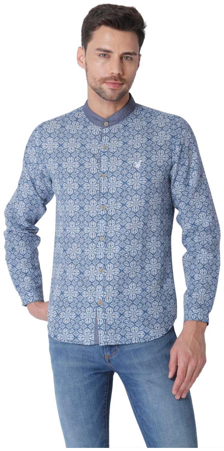 

URBAN SCOTTISH Men Blue Printed Slim Fit Casual Shirt