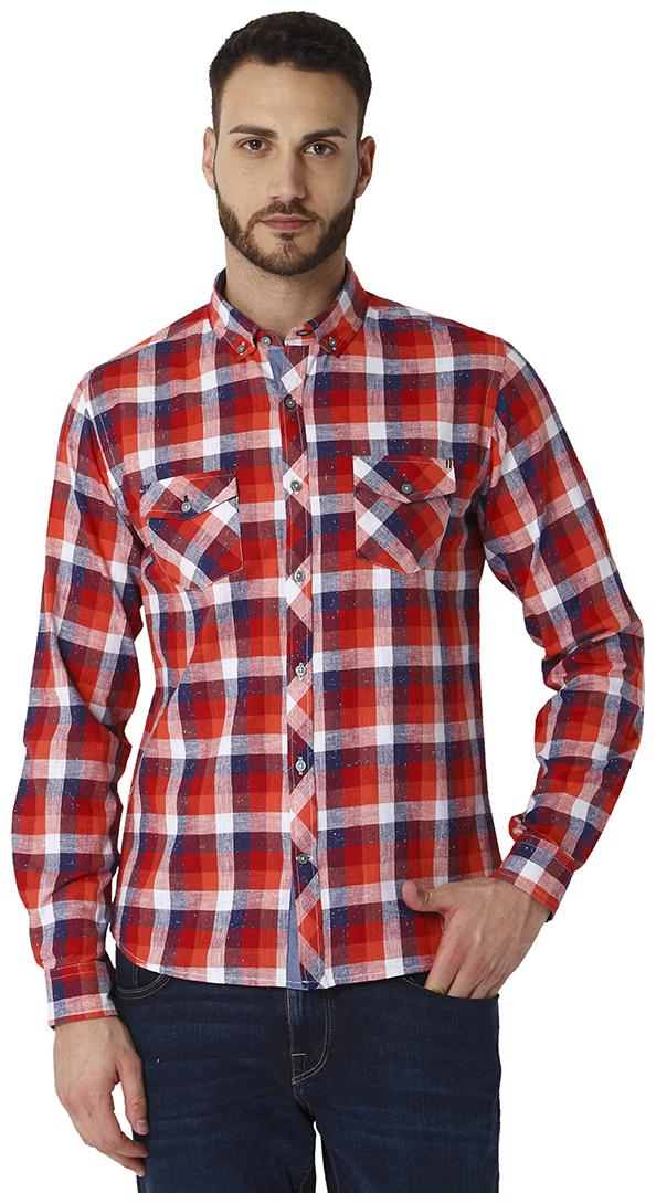

URBAN SCOTTISH Men Red Checked Slim Fit Casual Shirt