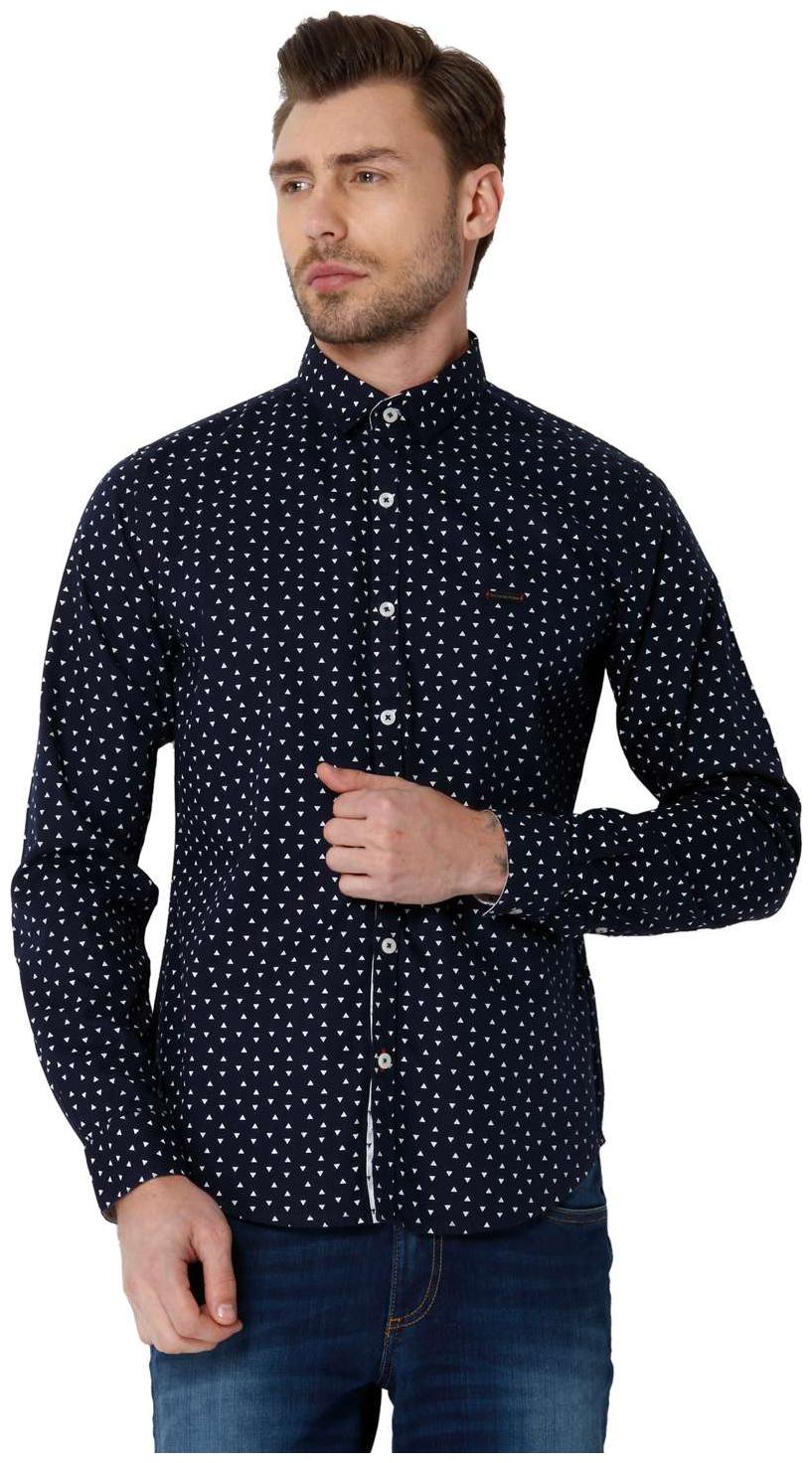 

URBAN SCOTTISH Men Blue Printed Slim Fit Casual Shirt