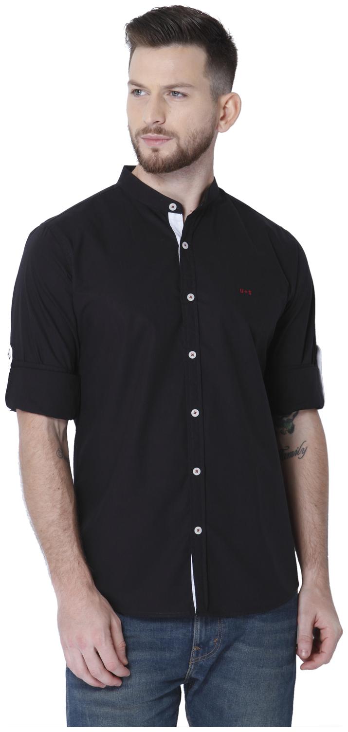 

URBAN SCOTTISH Men Black Solid Slim Fit Casual Shirt