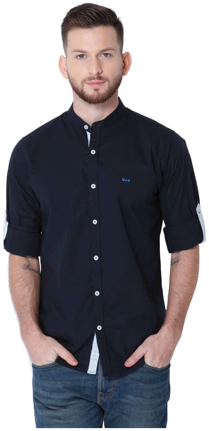 

URBAN SCOTTISH Men Blue Solid Slim Fit Casual Shirt