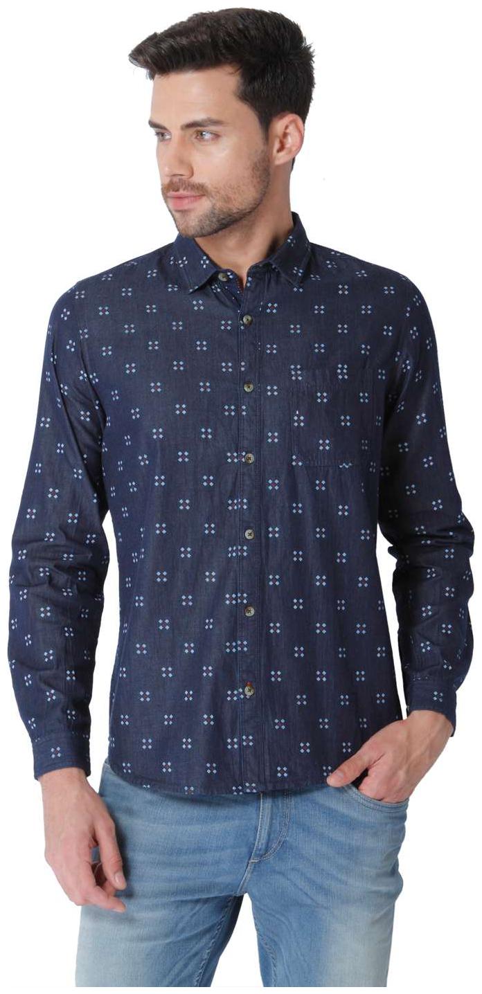 

URBAN SCOTTISH Men Blue Printed Slim Fit Casual Shirt