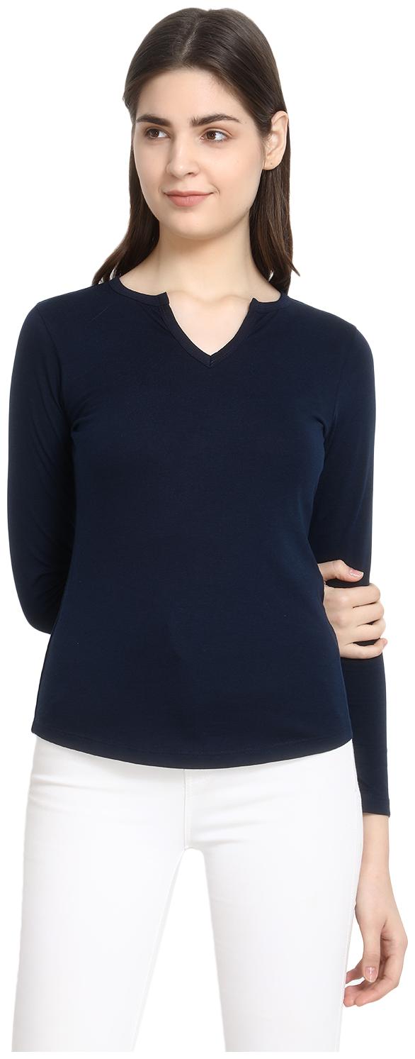 

URBAN VIEW Women Cotton Solid Navy Blue Top
