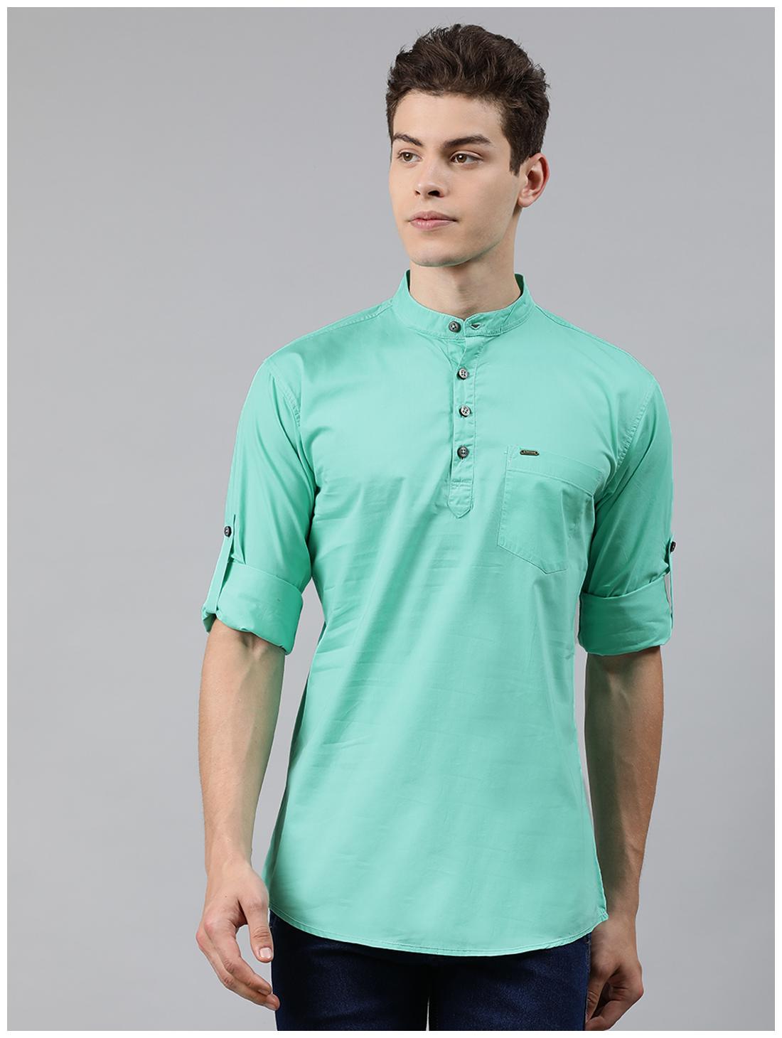 

Urbano Fashion Men Cotton Solid Turquoise Casual Shirt