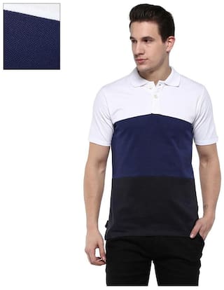 Urbano Fashion Men's White, Blue, Navy Half Sleeve Cotton Polo T-Shirt
