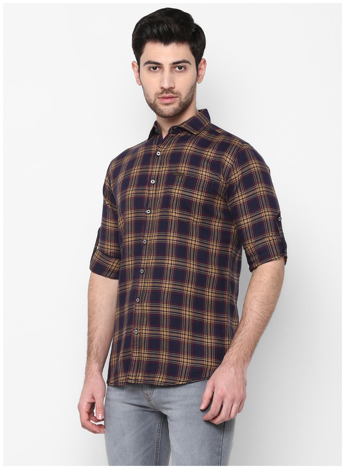

Urbano Fashion Men Navy Blue Checked Slim Fit Casual Shirt
