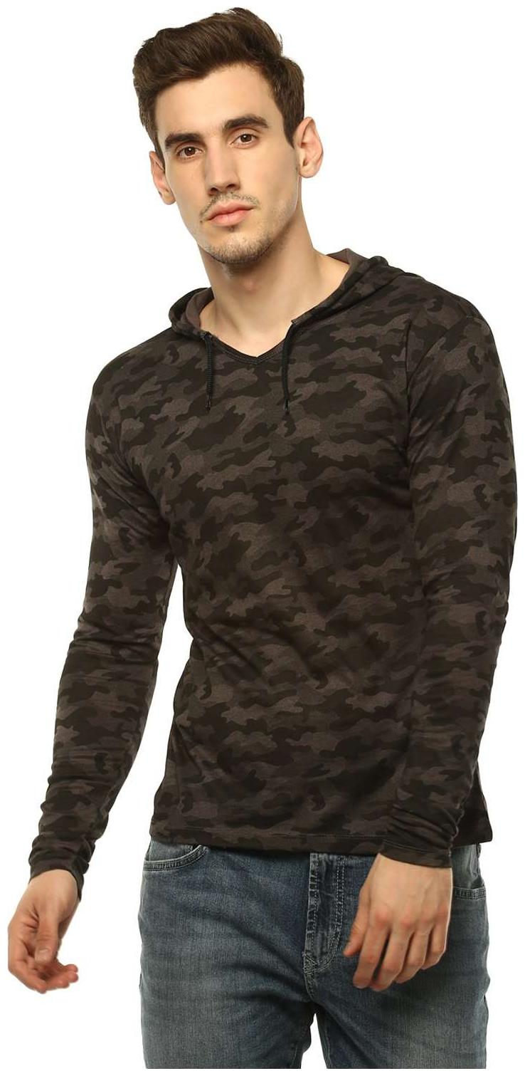 

Urbano Fashion Men s Military Camouflage Grey Hooded Full Sleeve Cotton T-Shirt