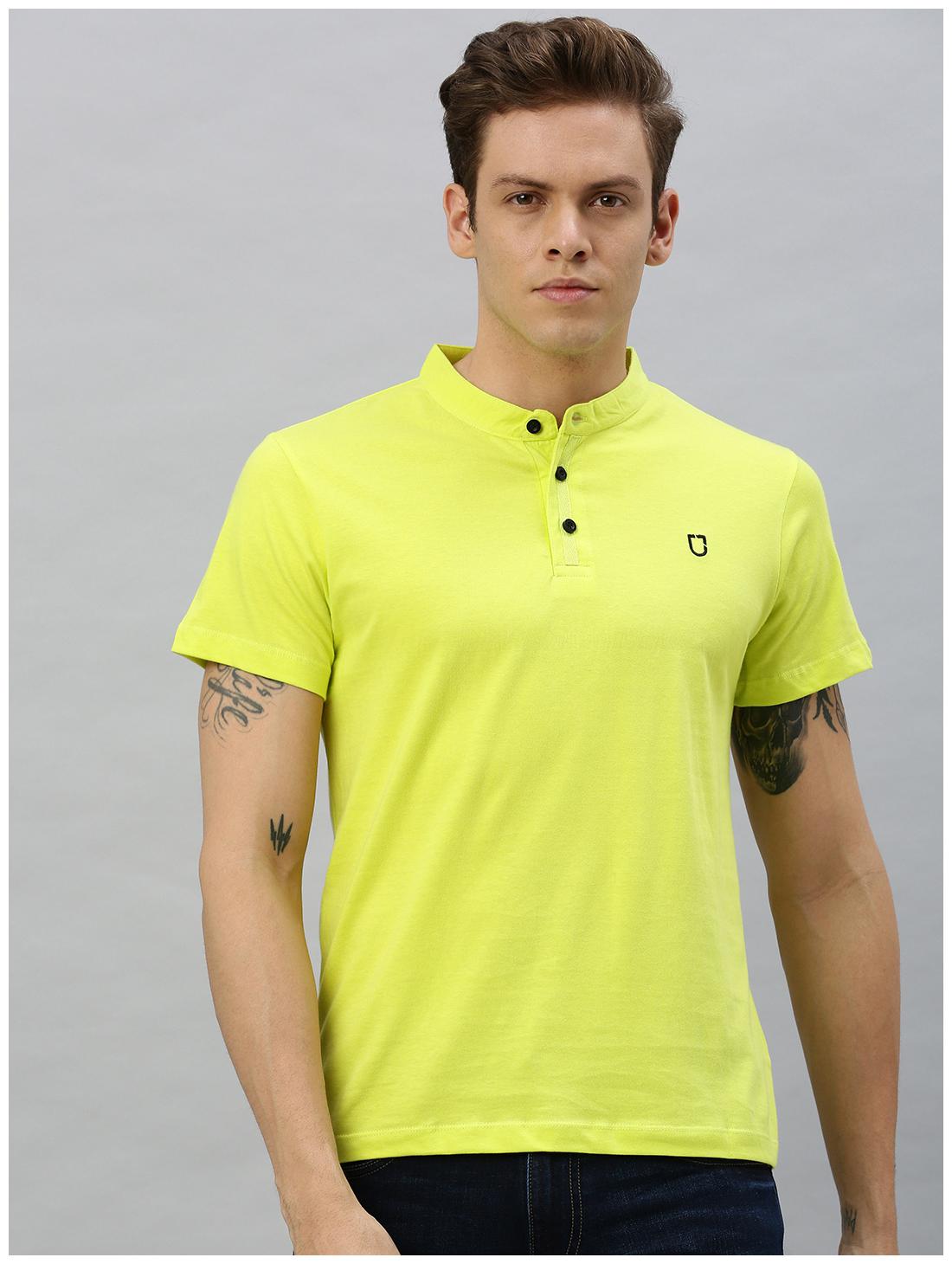 

Urbano Fashion Men Yellow Slim fit Cotton Mandarin collar T-Shirt - Pack Of 1