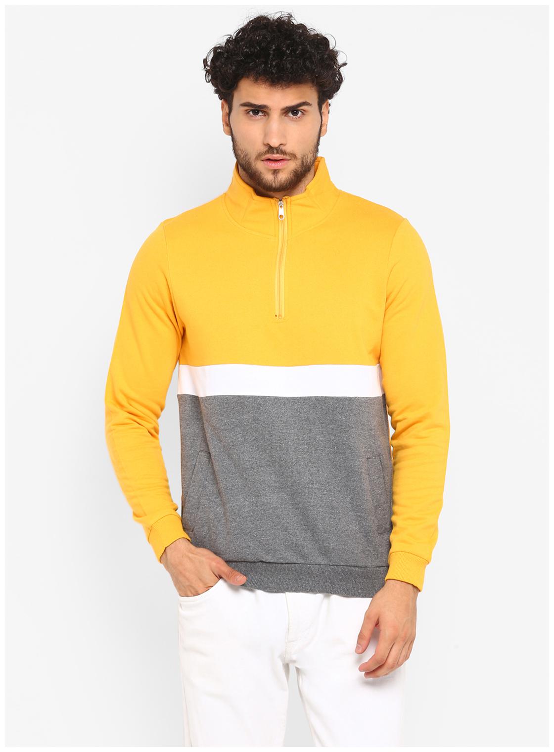 

Urbano Fashion Men Yellow Grey High neck Sweatshirt