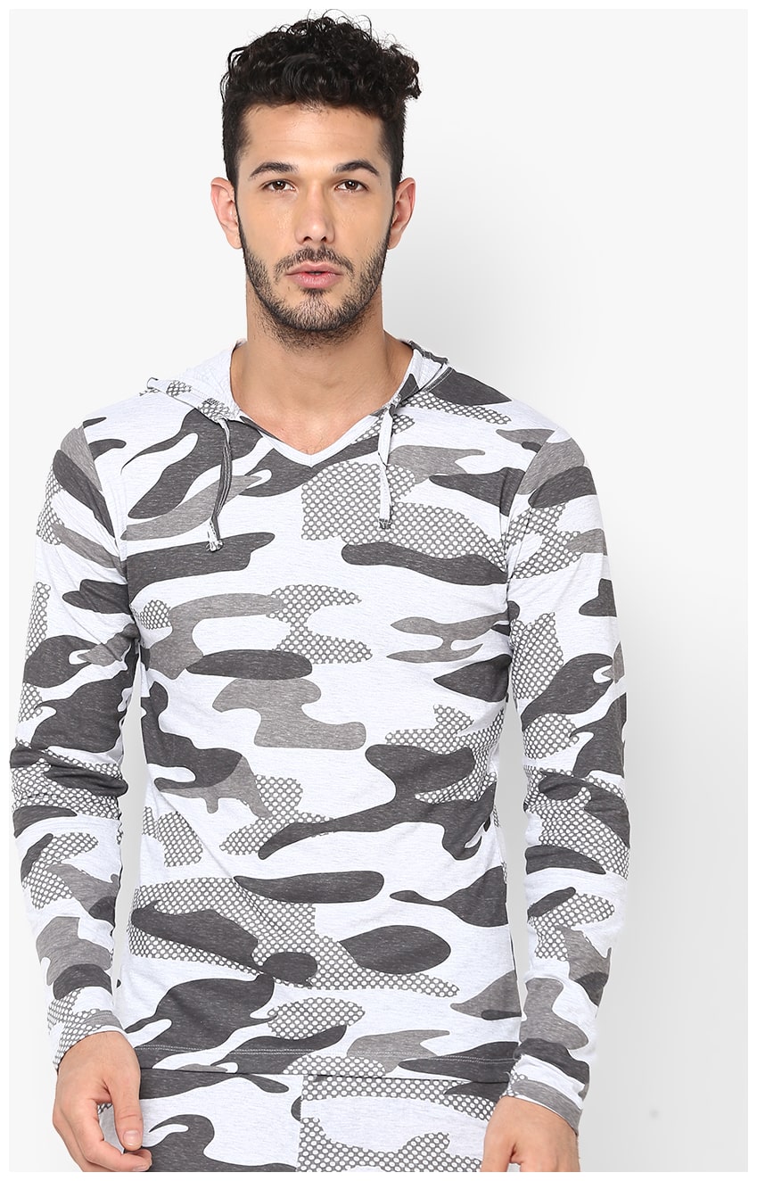 

Urbano Fashion Men White Grey Slim fit Cotton Hood T-Shirt - Pack Of 1