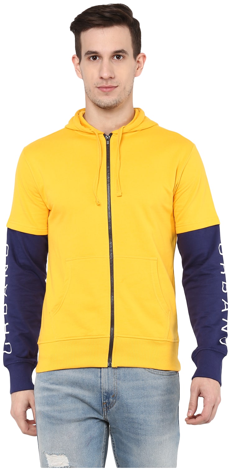 

Urbano Fashion Men Yellow Cotton Hooded Sweatshirt