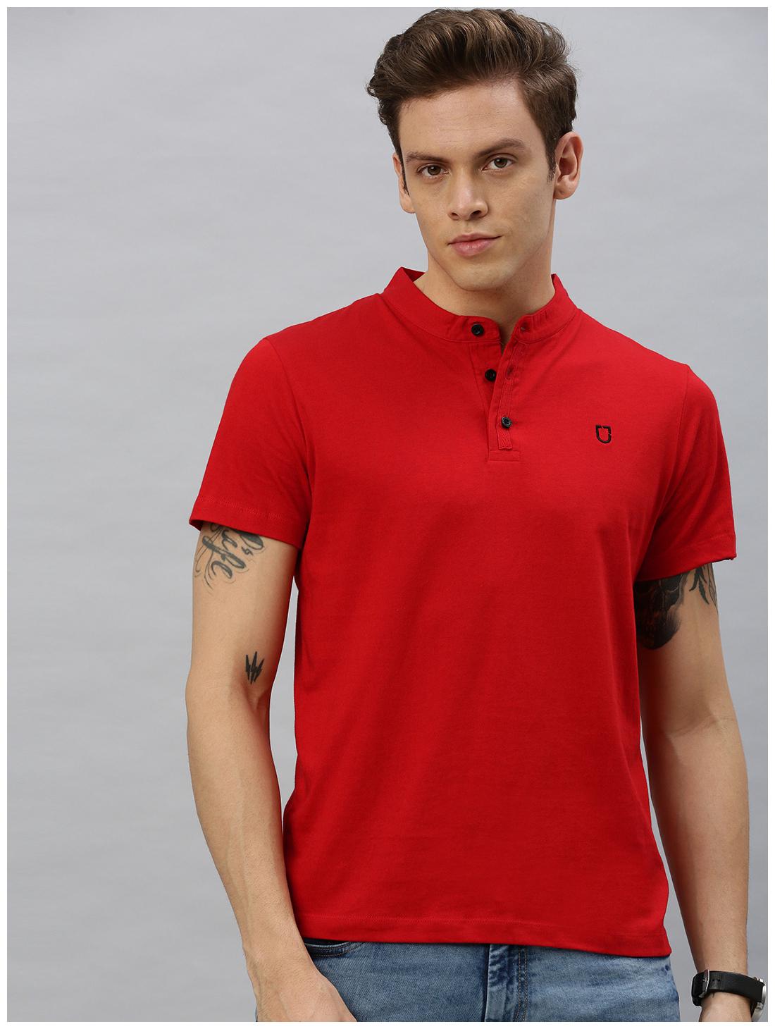 

Urbano Fashion Men Red Slim fit Cotton Mandarin collar T-Shirt - Pack Of 1