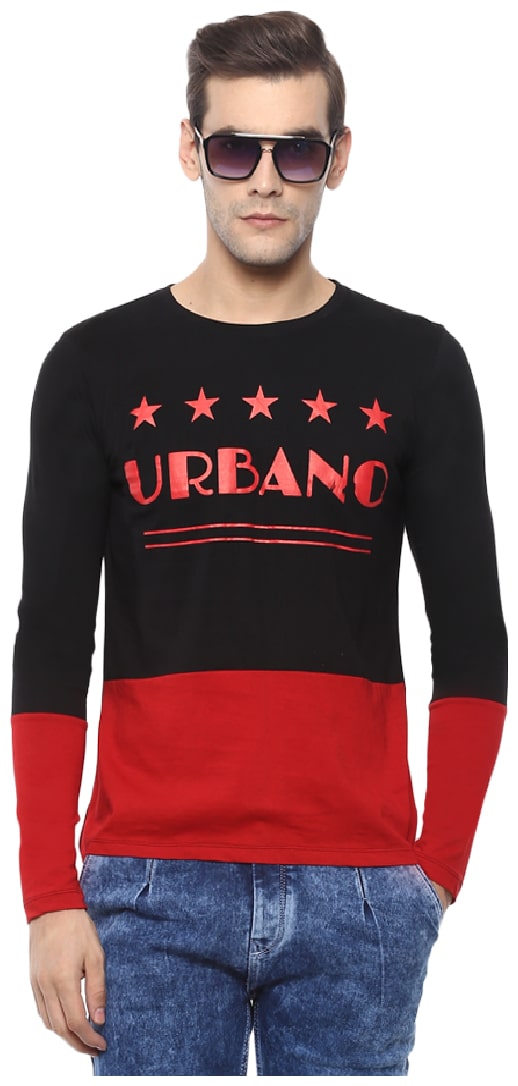 

Urbano Fashion Men s Black Red Full Sleeve Printed Cotton T-Shirt