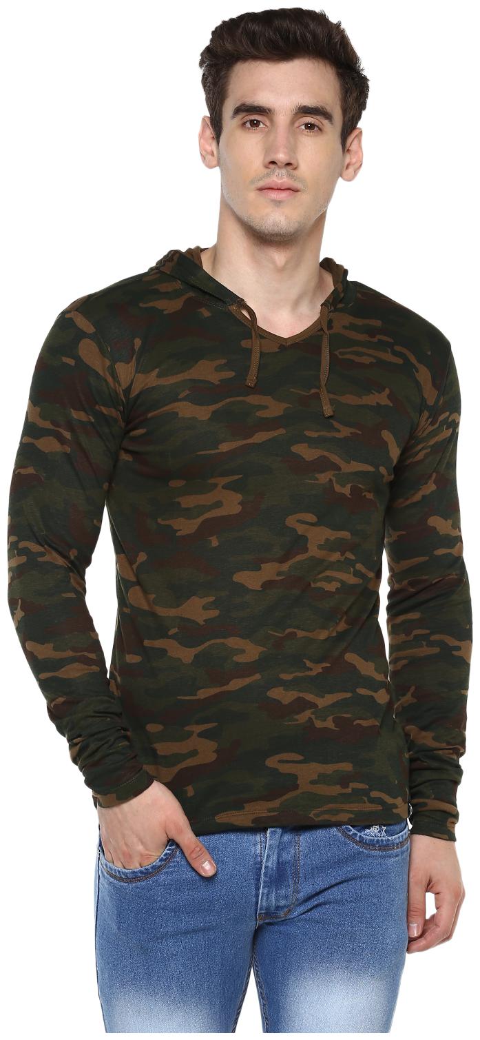 

Urbano Fashion Men s Green Camouflage Hooded Full Sleeve Cotton T-Shirt