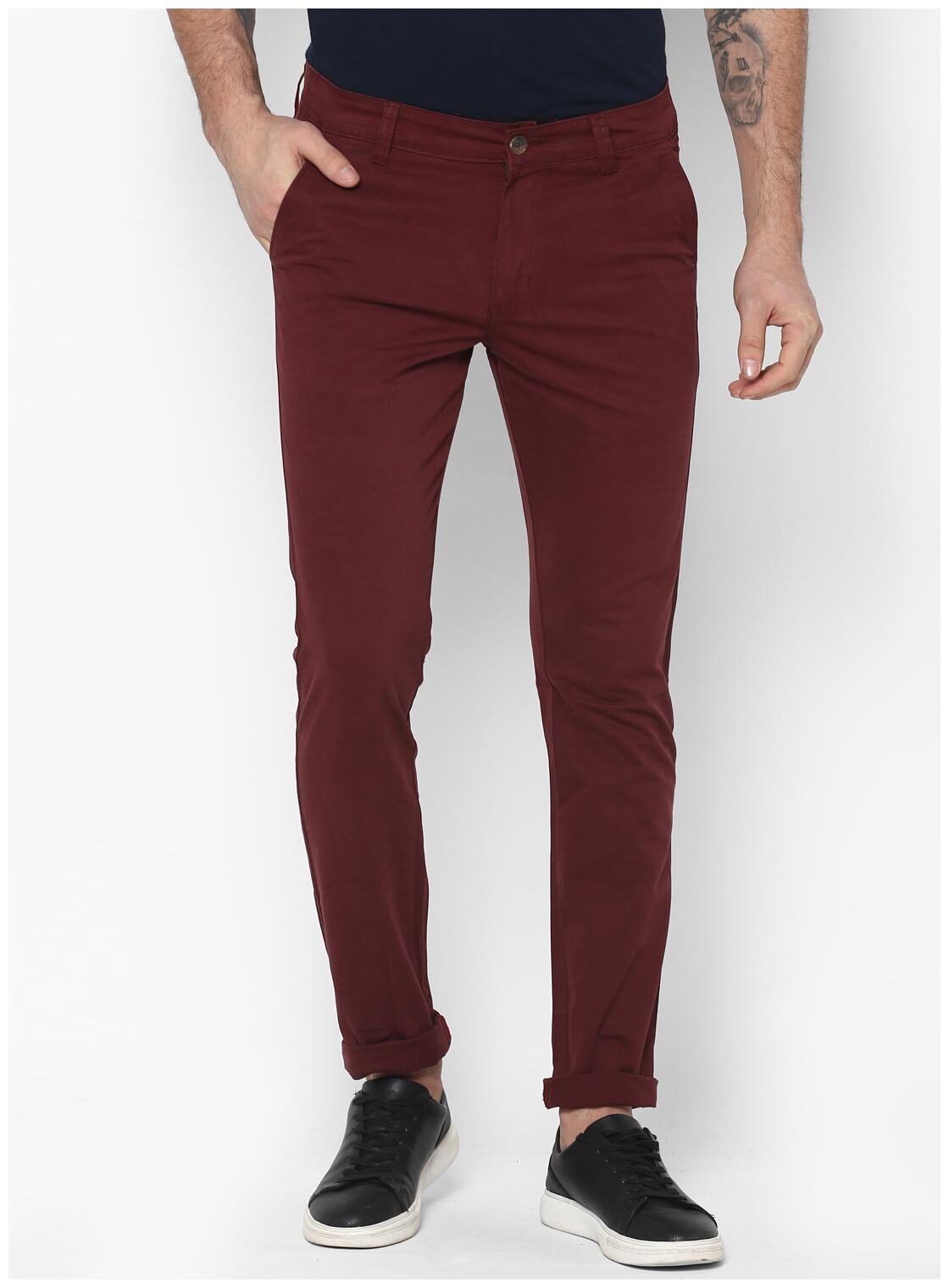 

Urbano Fashion Men Maroon Solid Slim fit Wrinkle free Chinos