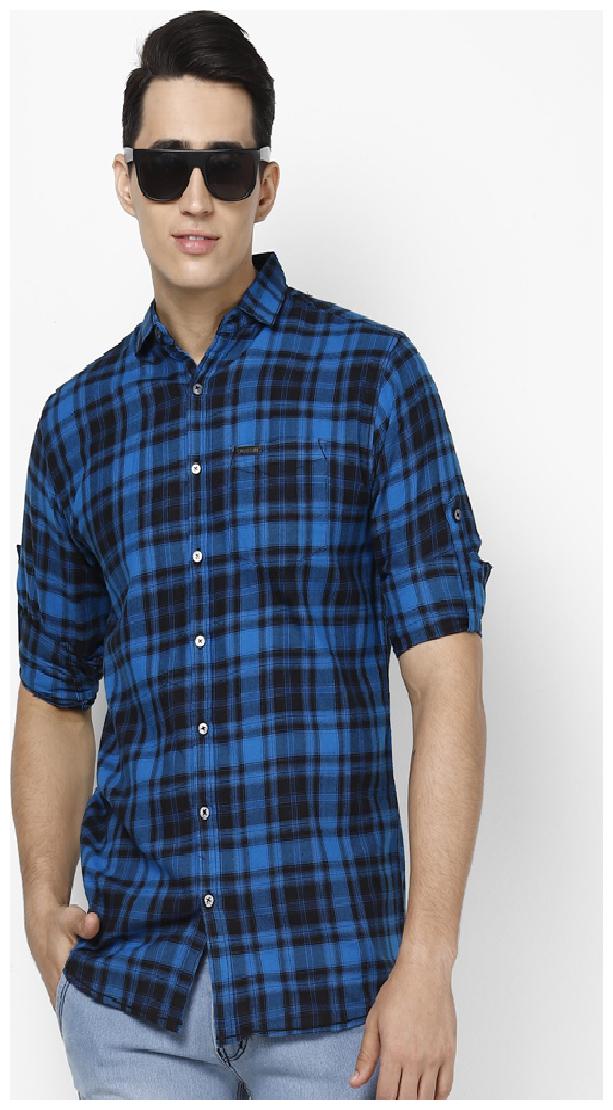 

Urbano Fashion Men Blue Black Checked Slim Fit Casual Shirt