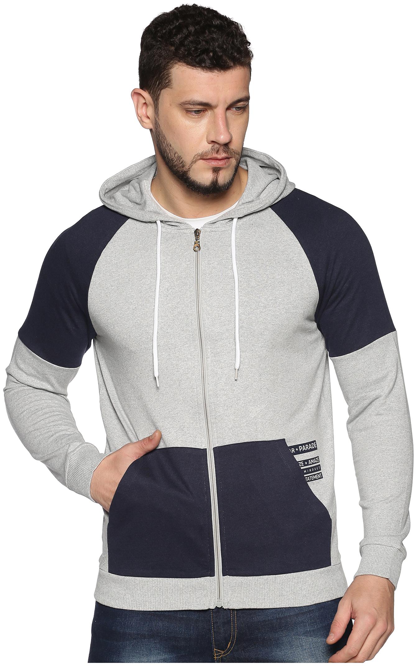 

Urgear Men Grey Blue Hooded Hoodie