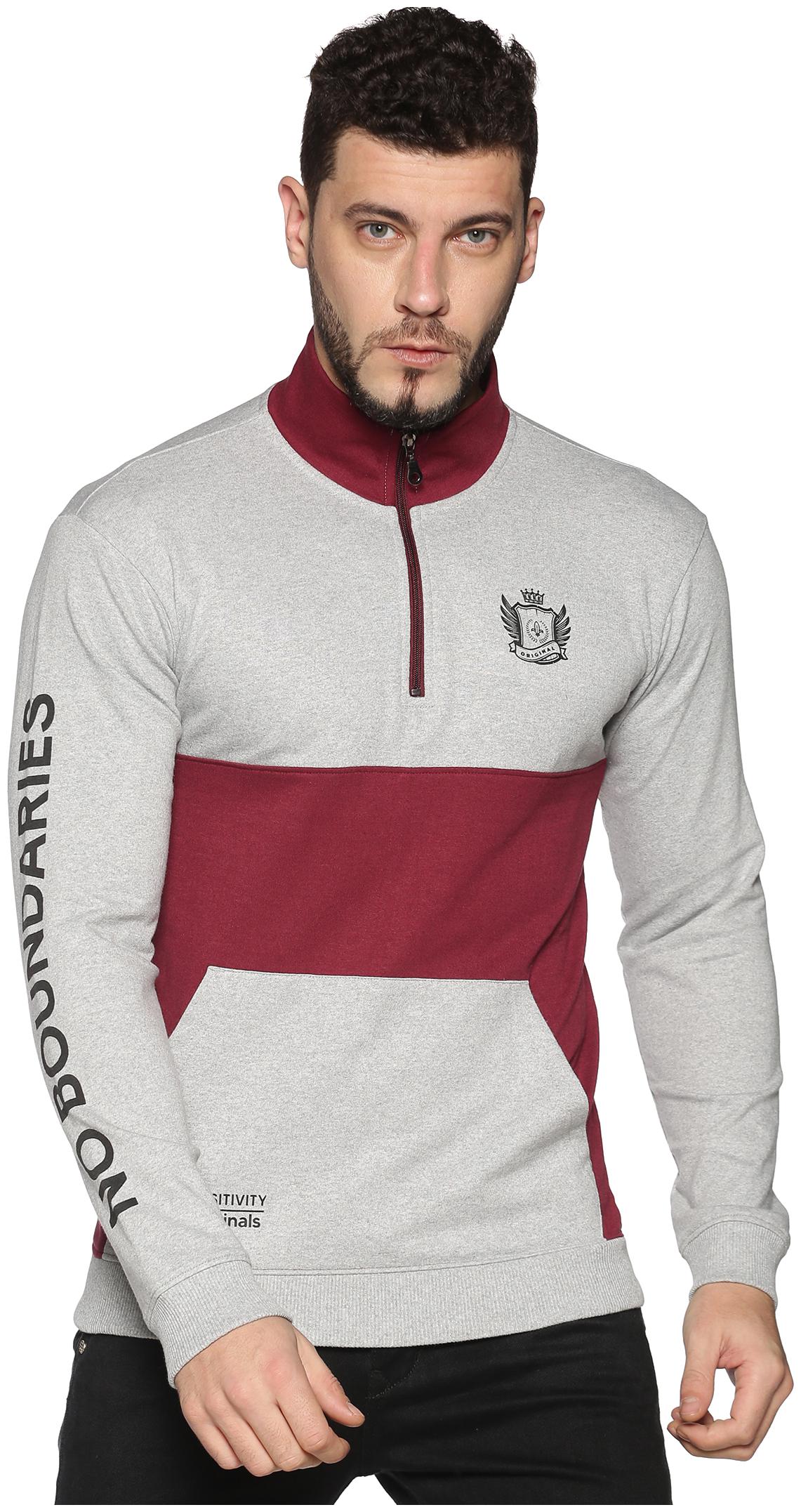 

Urgear Men Grey Maroon High neck Sweatshirt