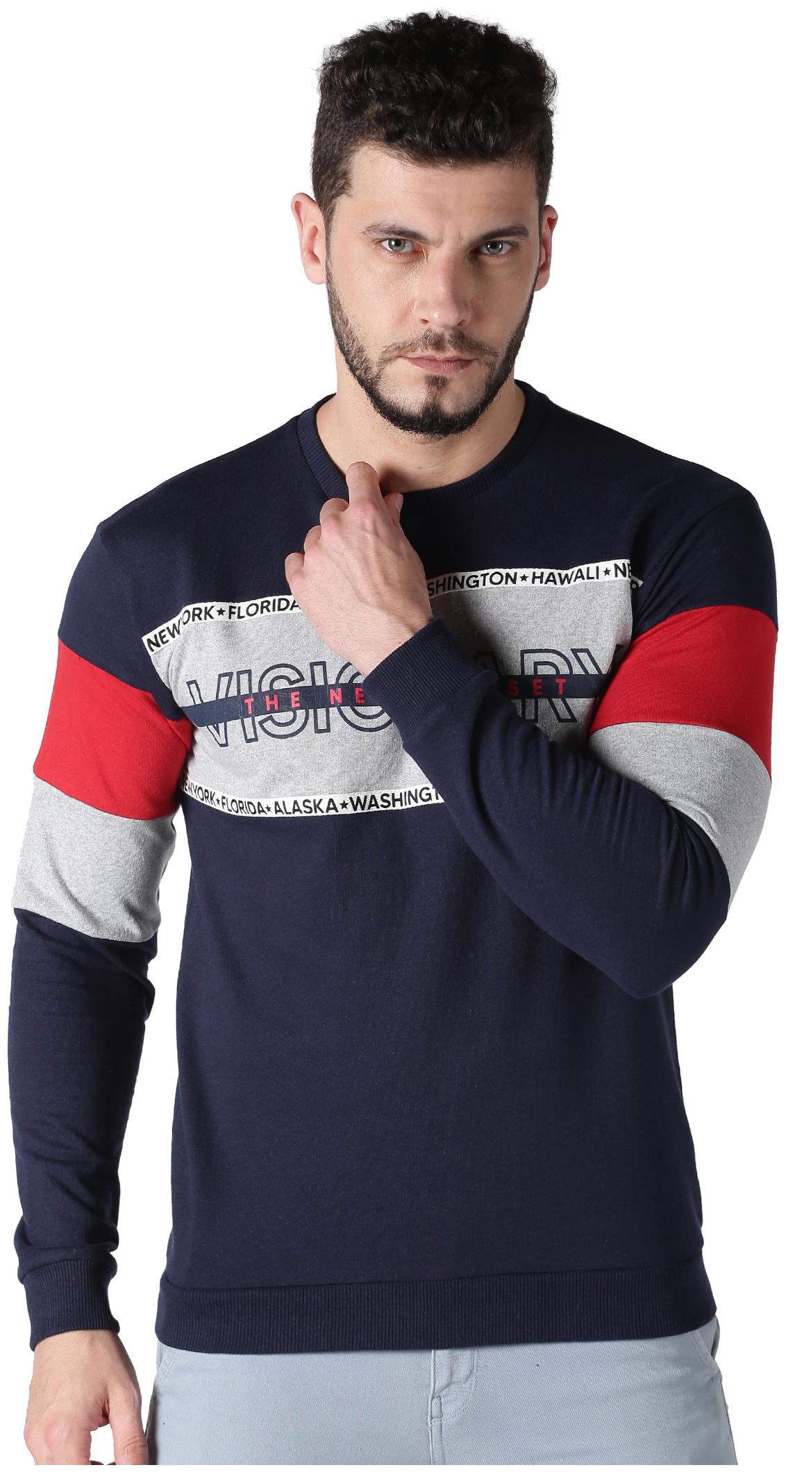 

Urgear Men Fleece Round Neck Sweatshirt (Navy Blue)