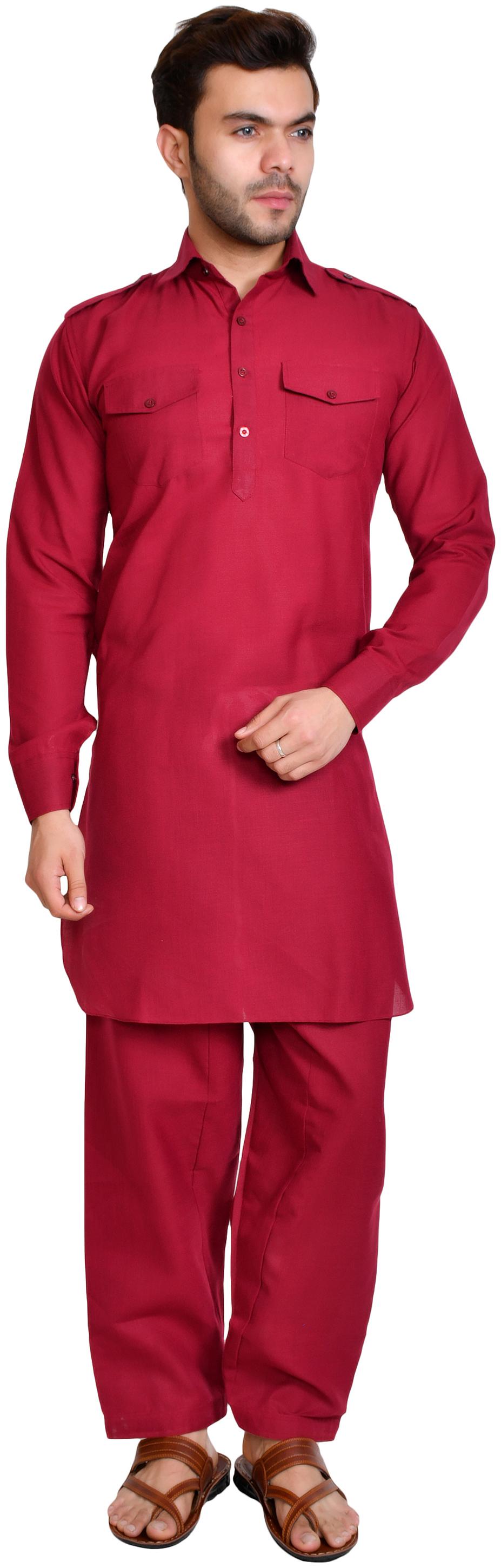 

US LITE Men Silk Kurta Pyjama -Maroon