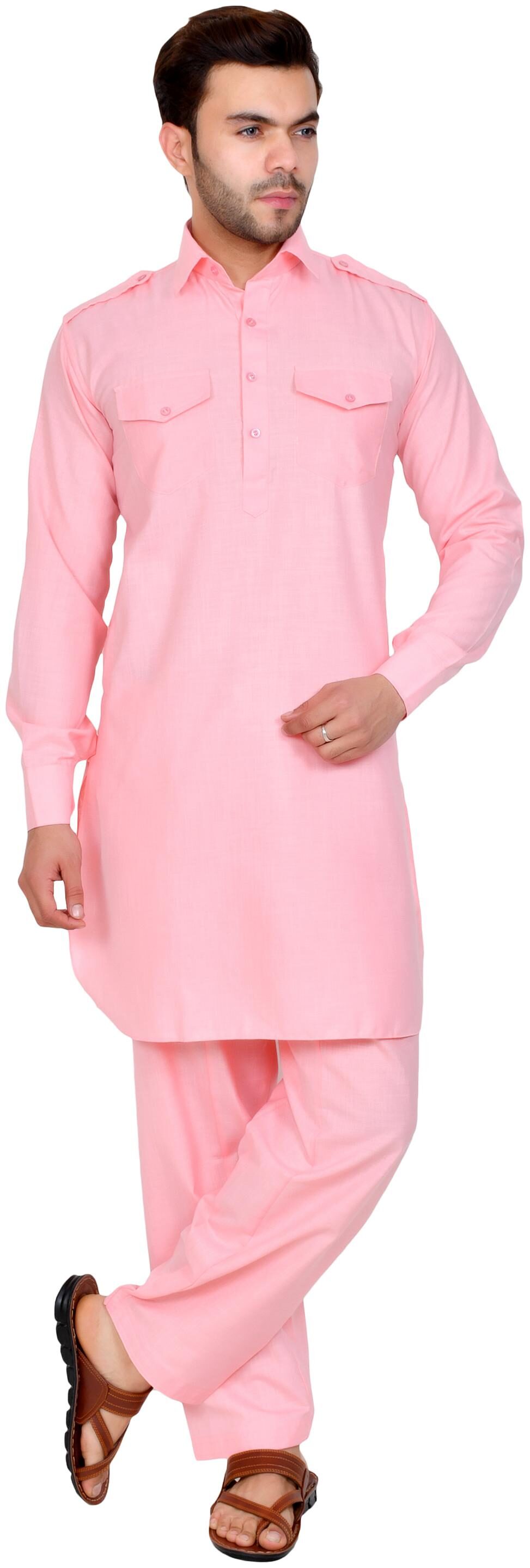 

US LITE Men Silk Kurta Pyjama -Pink