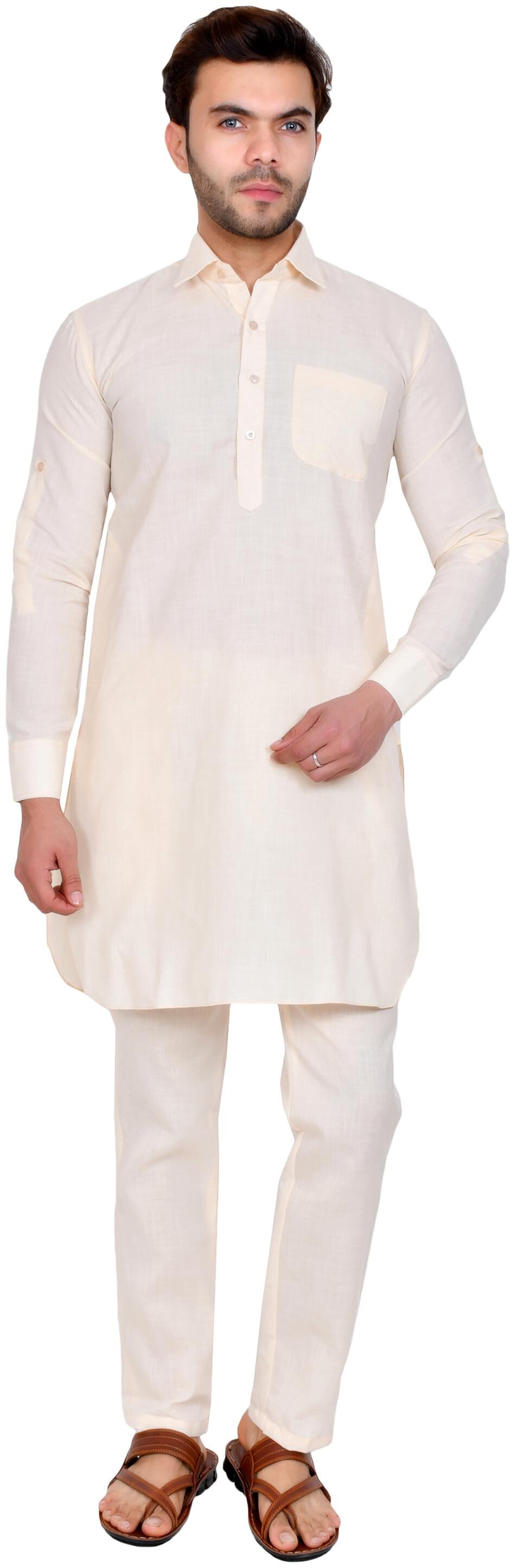 

US LITE Men Silk Kurta Pyjama -Yellow