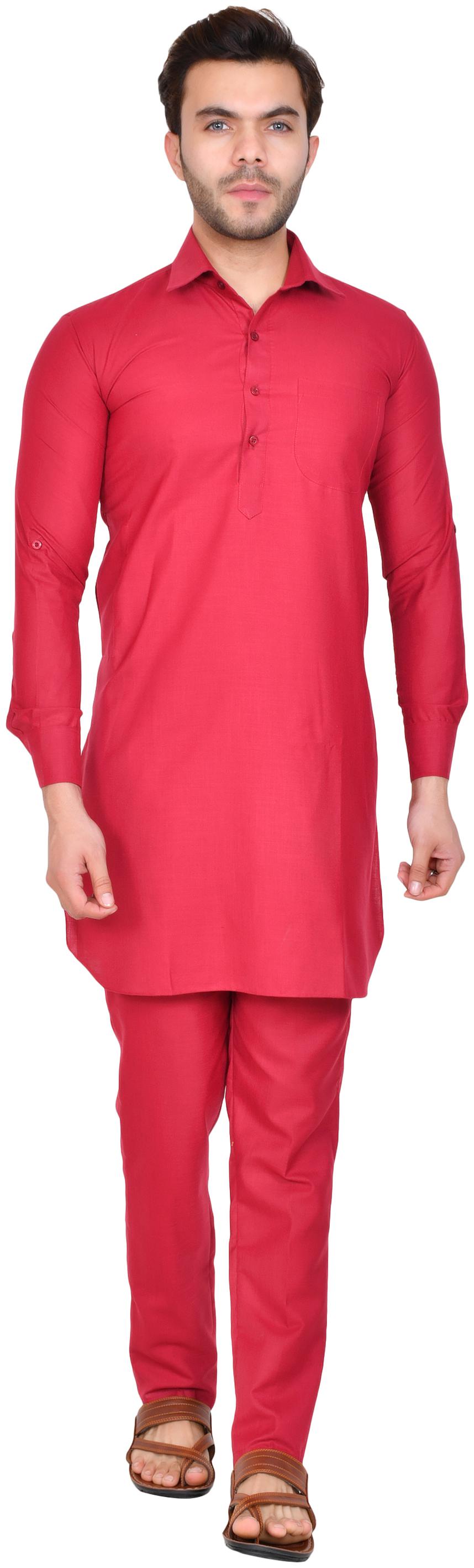 

US LITE Men Silk Kurta Pyjama -Maroon