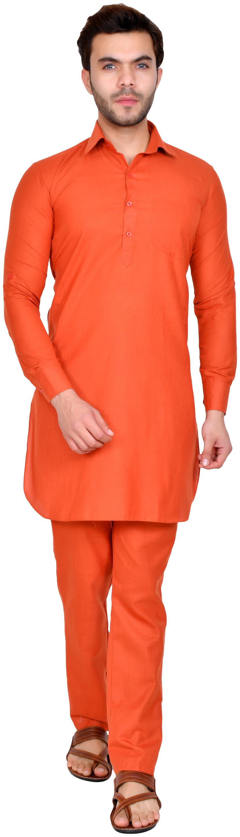 

US LITE Men Silk Kurta Pyjama -Orange