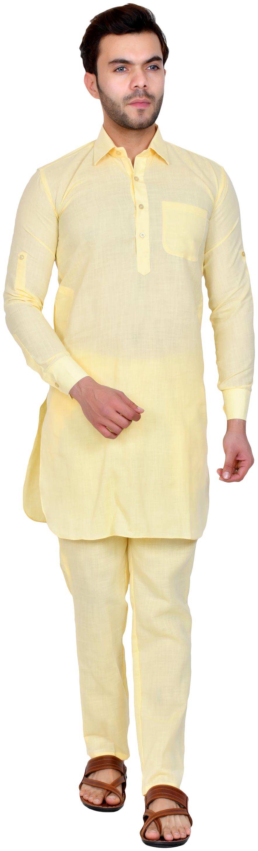 

US LITE Men Silk Kurta Pyjama -Yellow