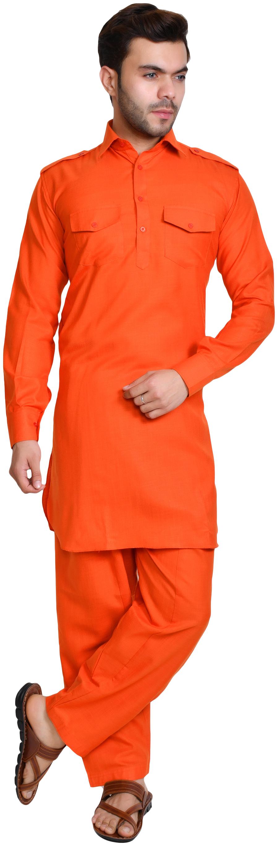 

US LITE Men Silk Kurta Pyjama -Orange