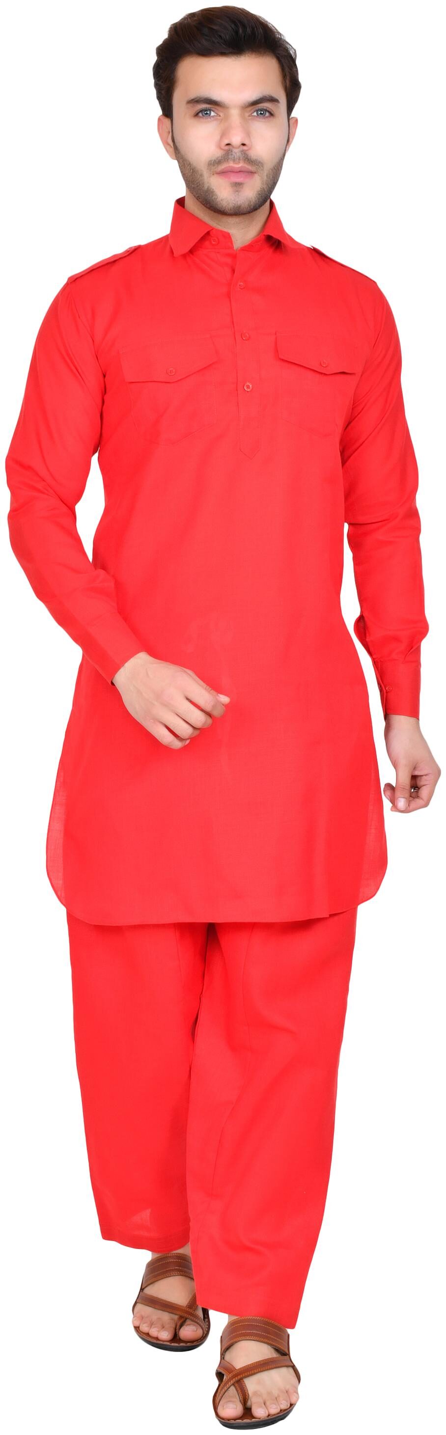 

US LITE Men Silk Kurta Pyjama -Red