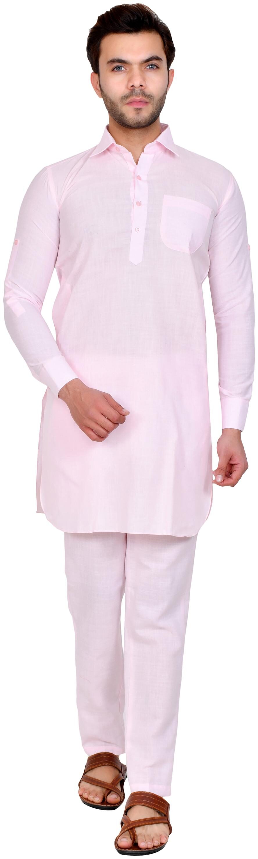 

US LITE Men Silk Kurta Pyjama -Pink