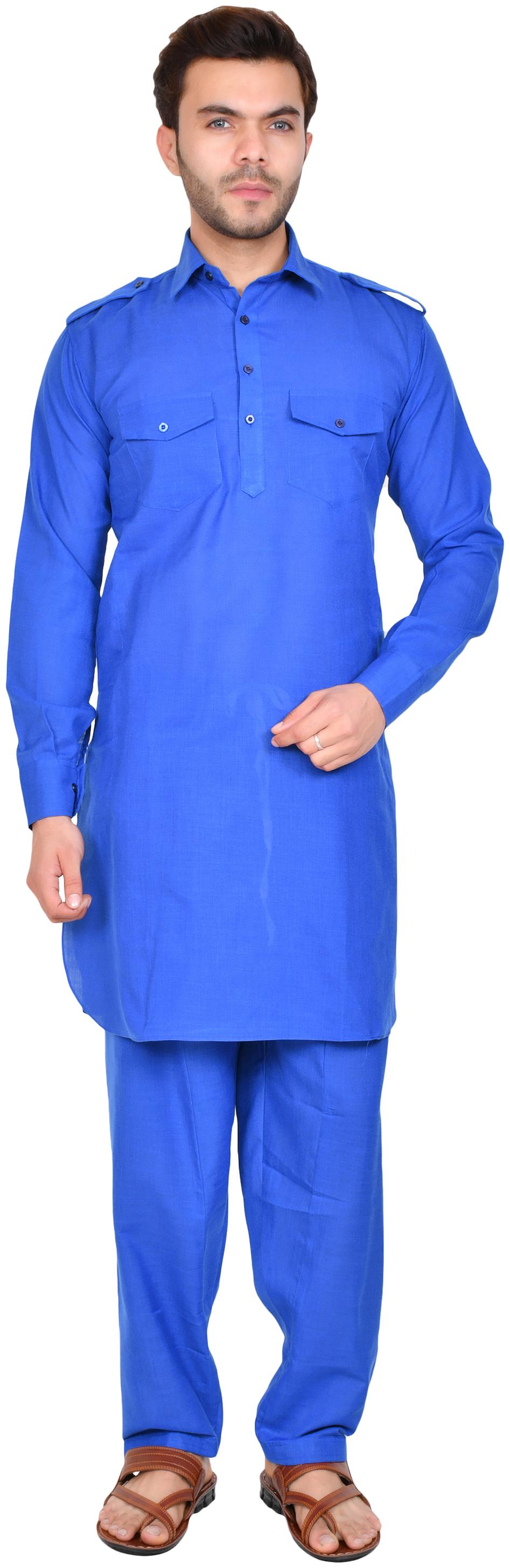 

US LITE Men Silk Kurta Pyjama -Blue