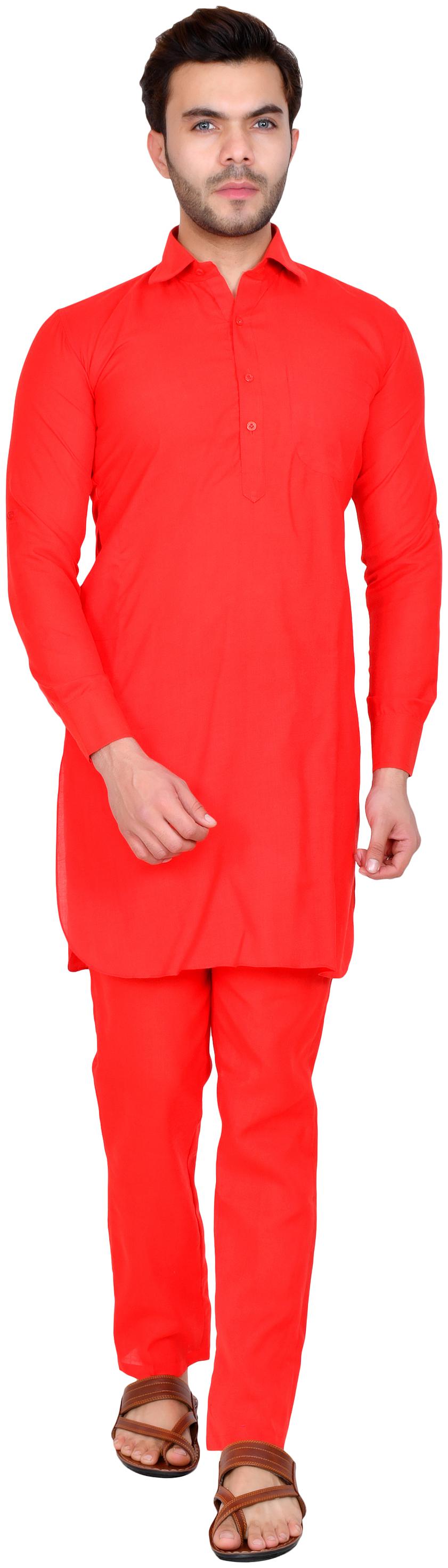 

US LITE Men Silk Kurta Pyjama -Red