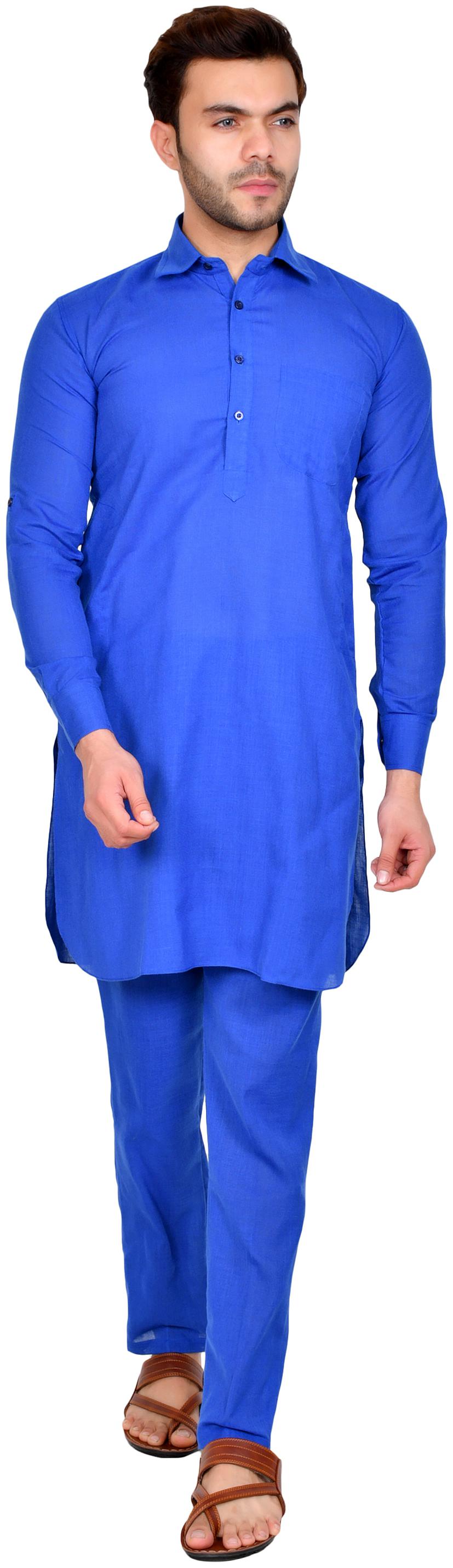 

US LITE Men Silk Kurta Pyjama -Blue