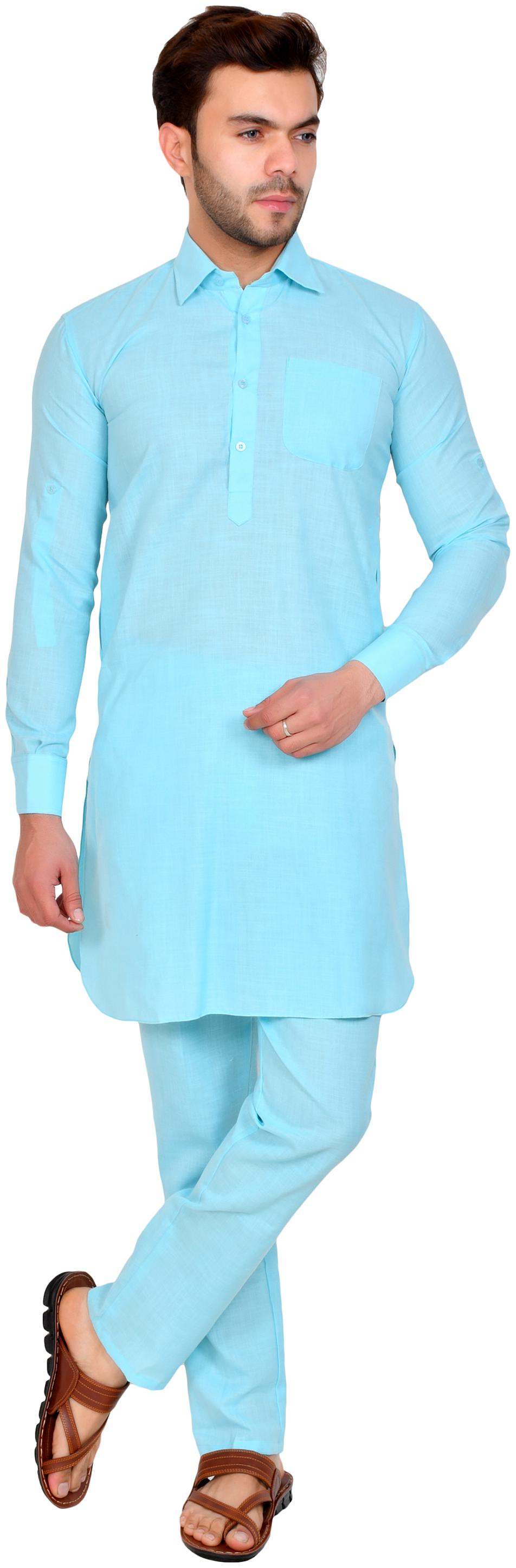 

US LITE Men Silk Kurta Pyjama -Turquoise