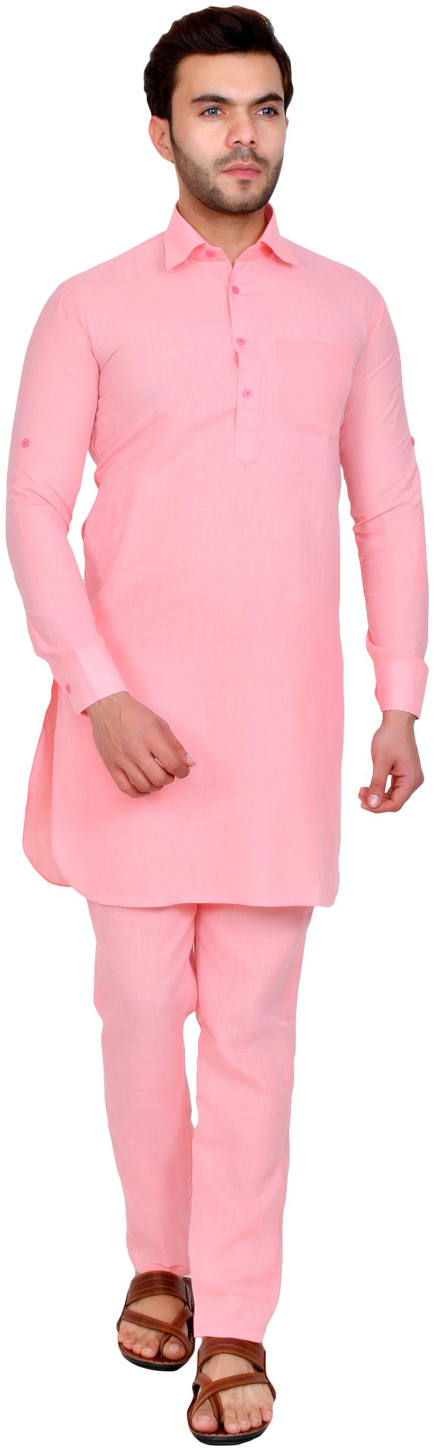 

US LITE Men Silk Kurta Pyjama -Pink